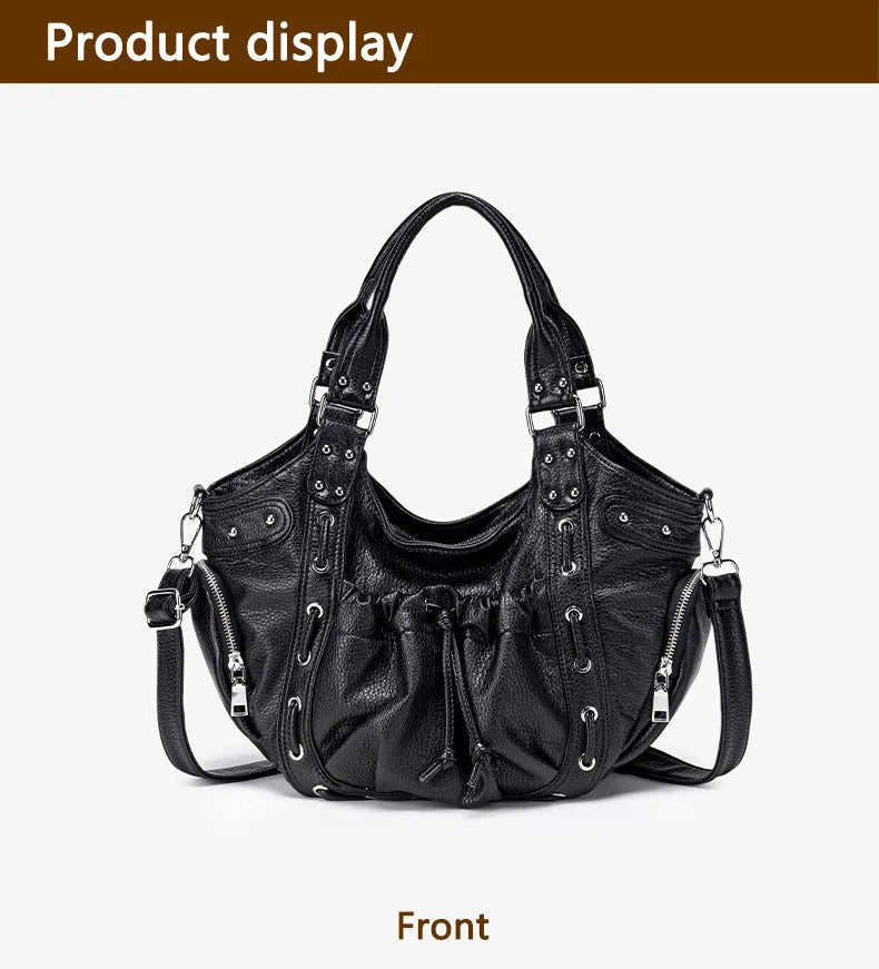 Damen-Hobo-Tasche aus Kunstleder in Silber mit Verstellbarem Tragegurt und Mehrfachfächern