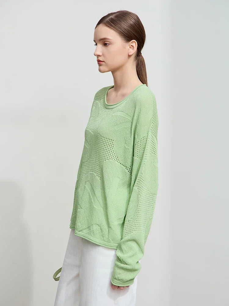 Damen-Rundhalspullover Aushöhlung Jacquard Viskose locker Frühling