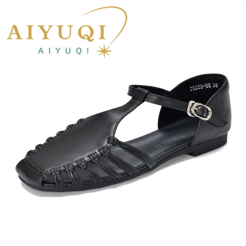 AIYUQI Damen-Sandalen, Sommer 2022, neue handgewebte römische Sandalen, weiblich, große Größe, rutschfeste Schweinekäfig-Schuhe für Damen