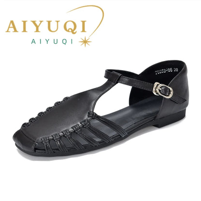 AIYUQI Damen-Sandalen, Sommer 2022, neue handgewebte römische Sandalen, weiblich, große Größe, rutschfeste Schweinekäfig-Schuhe für Damen