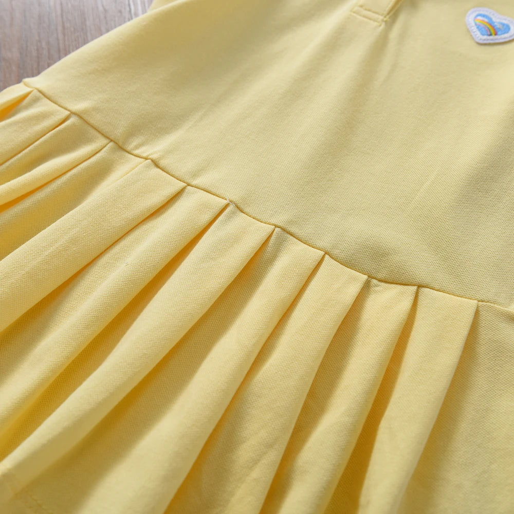 Kleinkind-Mädchenkleid im Alter von 2–6 Jahren, gelber Kragen, Sommer-Baumwollkleidung für Kinder, süßes lässiges Outfit