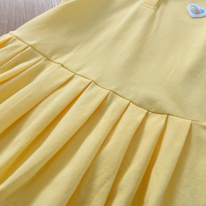 Kleinkind-Mädchenkleid im Alter von 2–6 Jahren, gelber Kragen, Sommer-Baumwollkleidung für Kinder, süßes lässiges Outfit