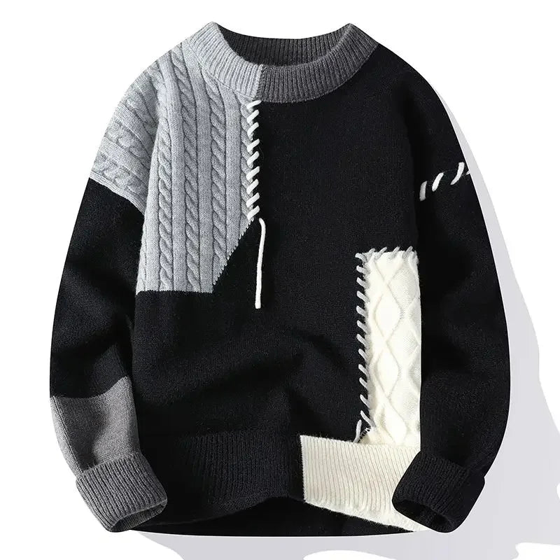 Herren-Pullover mit Panel-Design, Anti-Pilling, dicker Strick, halber Stehkragen, langärmelig, bedruckt – ideal für den Winter
