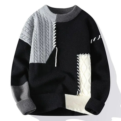 Herren-Pullover mit Panel-Design, Anti-Pilling, dicker Strick, halber Stehkragen, langärmelig, bedruckt – ideal für den Winter