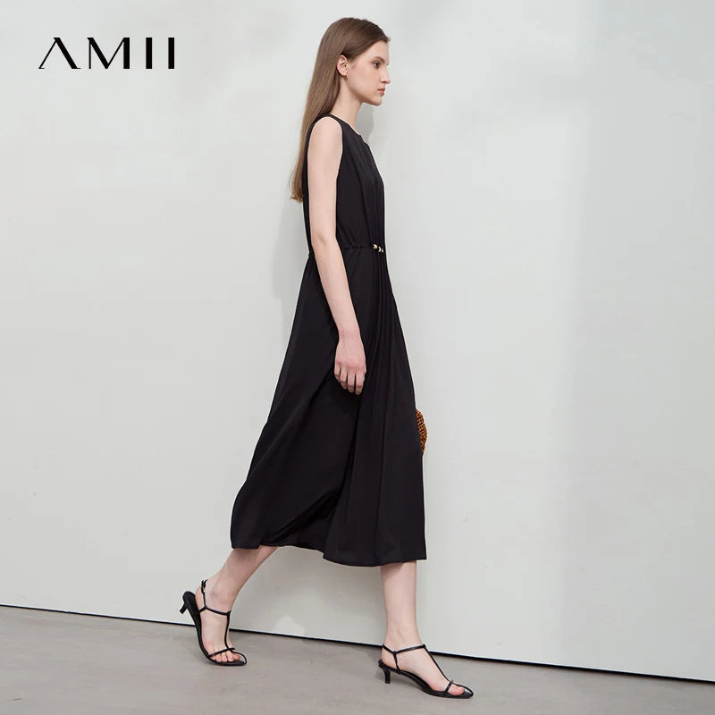 Leichtes Damen Sommer Kleid Lang Ärmellos Schlichte Eleganz