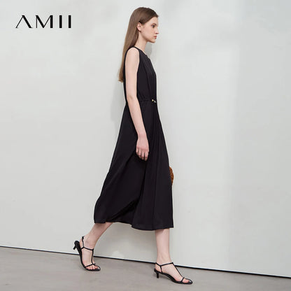 Leichtes Damen Sommer Kleid Lang Ärmellos Schlichte Eleganz