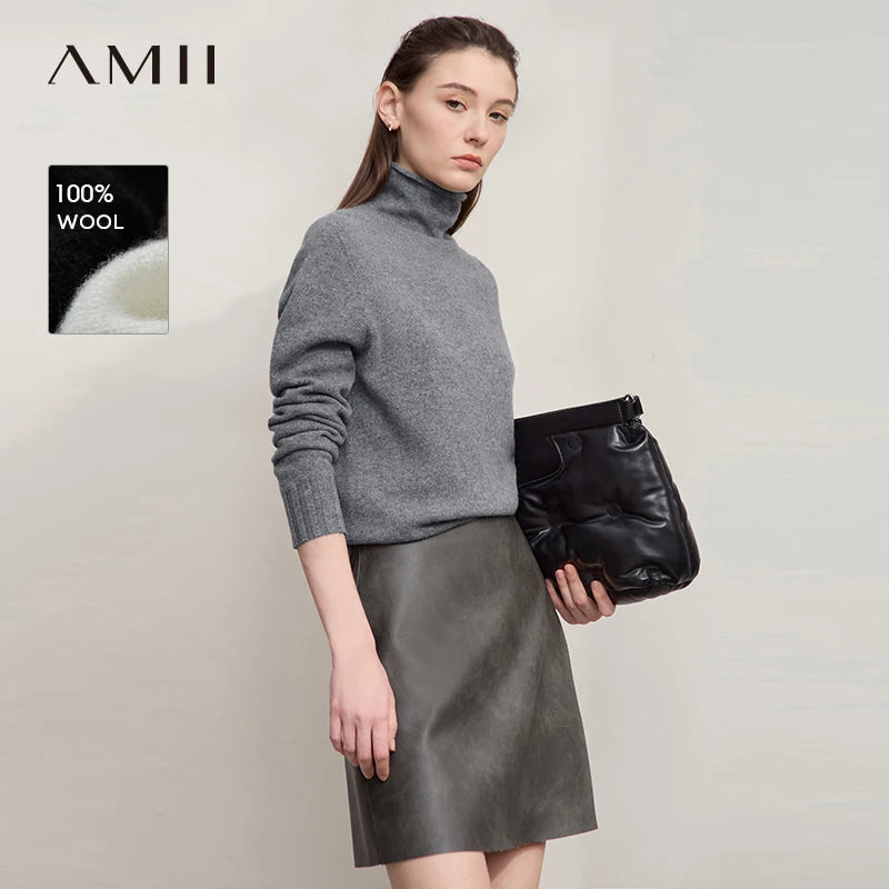 Damen-Rollkragenpullover 100 % Wolle locker Herbst-Winter