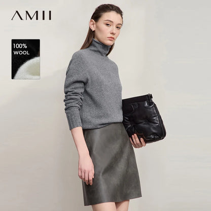 Damen-Rollkragenpullover 100 % Wolle locker Herbst-Winter
