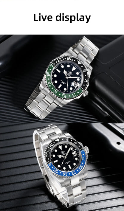 Herren Business-Automatikuhr 8215 Saphirglas 200m wasserdicht GMT Leuchtzeiger