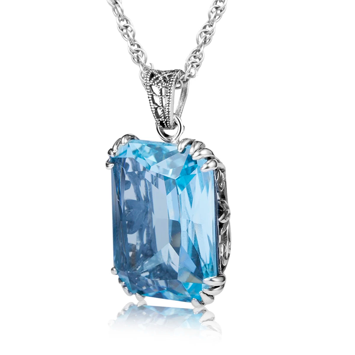 Damen-Ohrringe aus Sterlingsilber 925 mit quadratischem Aquamarin-Anhänger handgefertigtes Vintage-Design