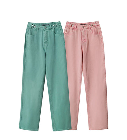 Damenjeans im minimalistischen Retro-Stil mit geradem Bein aus Baumwolle