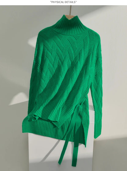Damen-Rollkragenpullover locker Schnürung Herbst-Winter