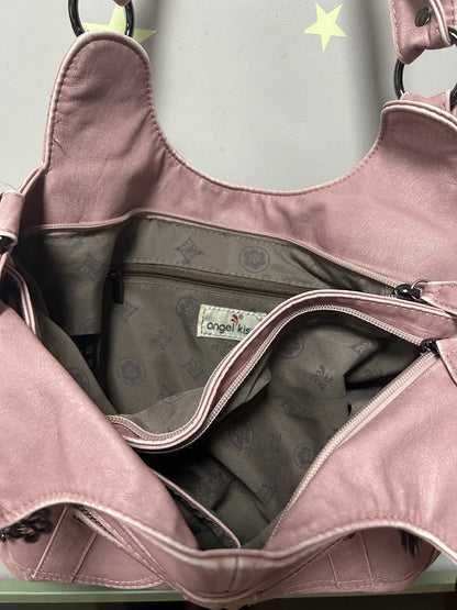 Damen-Schultertasche aus PU mit Top-Griff und Mehrfachfächern, Reißverschluss, Innenfach und Mobiltelefonfach
