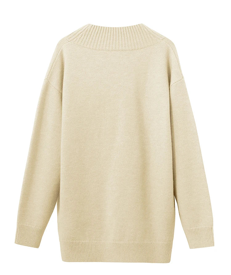Damen-Strickpullover, Rückansicht, cremefarben, Rundhalsausschnitt, Langarm