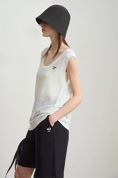 Damen V-Ausschnitt Pullover Viskose ärmellos Lochmuster Sommer