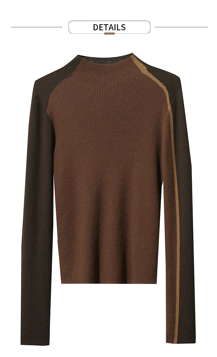 Damen-Halbrollkragen-Pullover Slim asymmetrisch Kontrast Winter