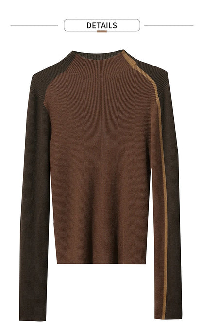Damen-Halbrollkragen-Pullover Slim asymmetrisch Kontrast Winter