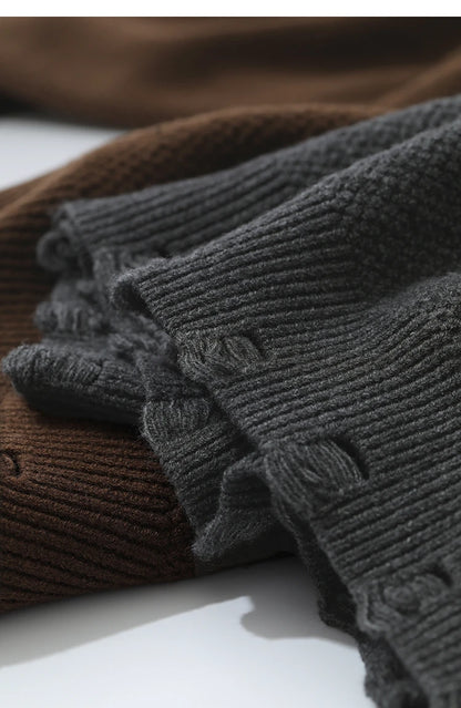Damen-Rundhalspullover Jacquard Aushöhlung Perlenstickerei locker Winter