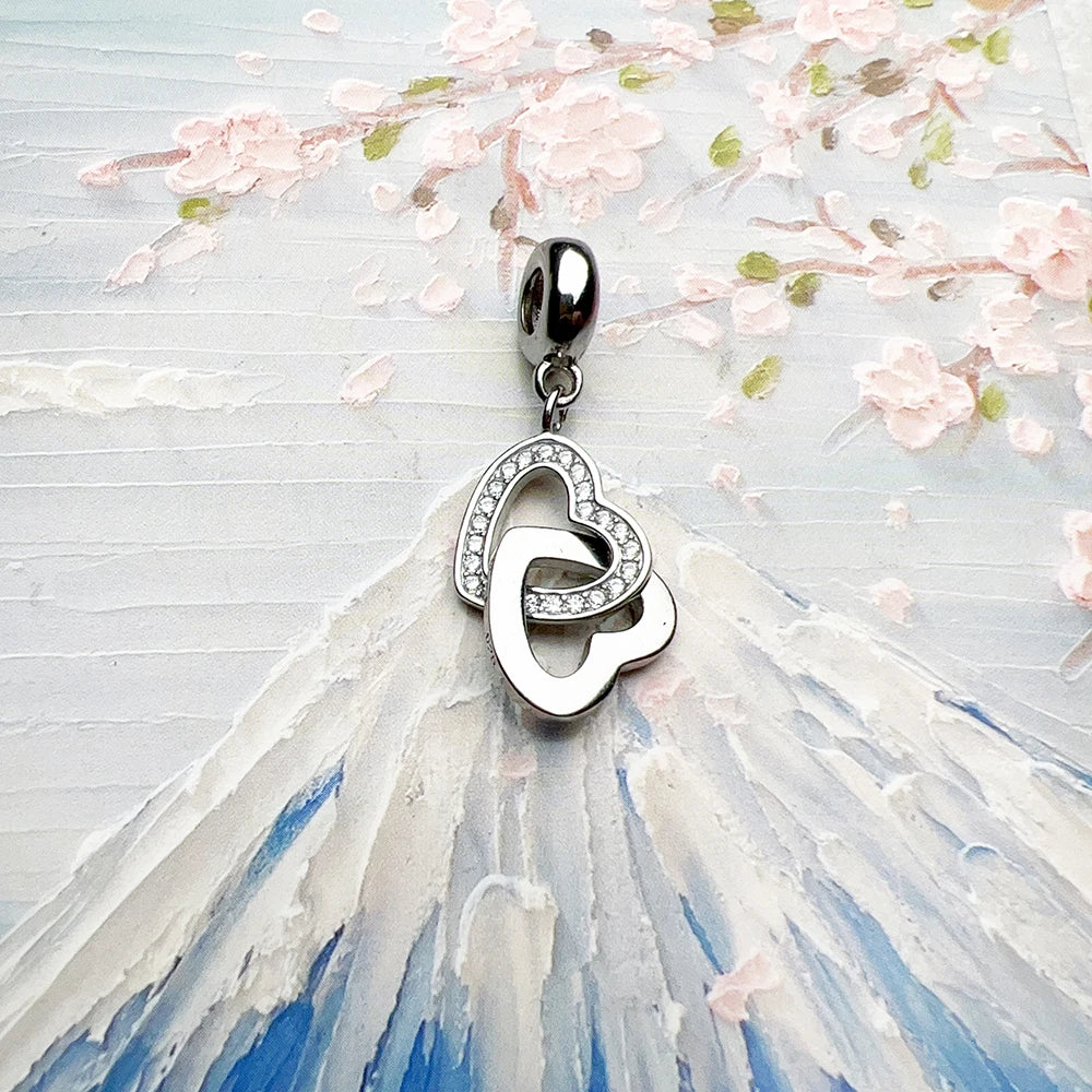 Herz-Anhänger aus 925er Sterling-Silber mit diamantierter Herzfassung und Öse oben