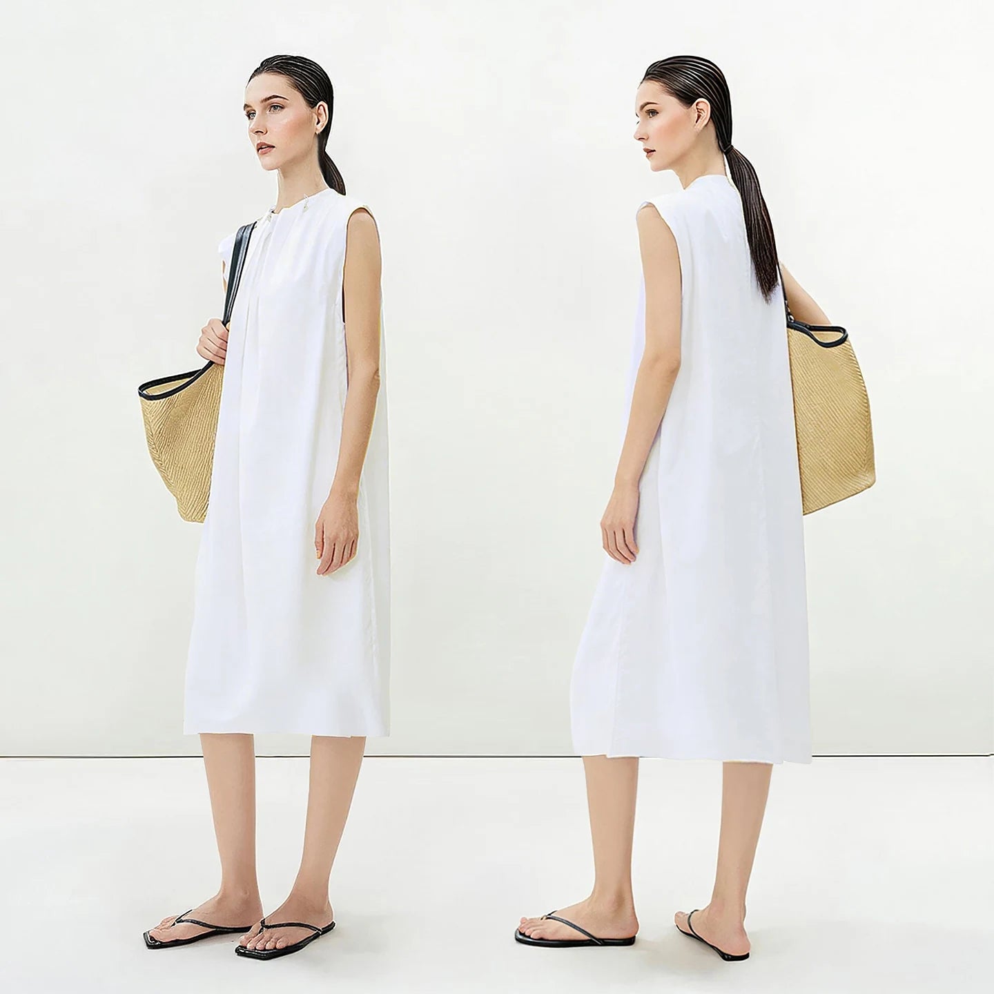Elegantes Ärmelloses Baumwolle Kleid Mit Kordelzug Für Damen