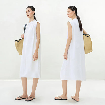Elegantes Ärmelloses Baumwolle Kleid Mit Kordelzug Für Damen