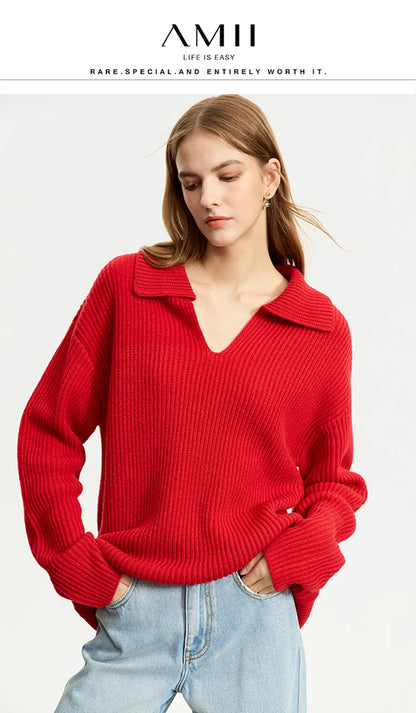 Damen V-Ausschnitt Pullover Acryl French Lazy Style lang Winter