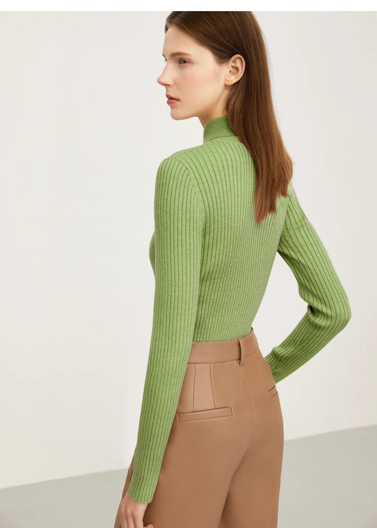 Damen-Strickpullover mit Polo-Kragen, Langarm, hellgrün, seitliche Ansicht