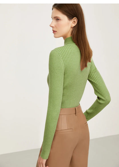 Damen-Strickpullover mit Polo-Kragen, Langarm, hellgrün, seitliche Ansicht