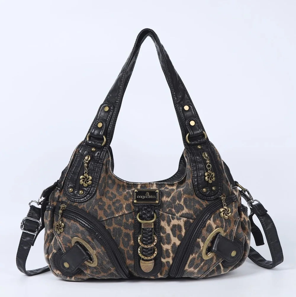 Damen-Handtasche Leopardenmuster mit Top-Handle großes Fassungsvermögen Alltag Freizeit