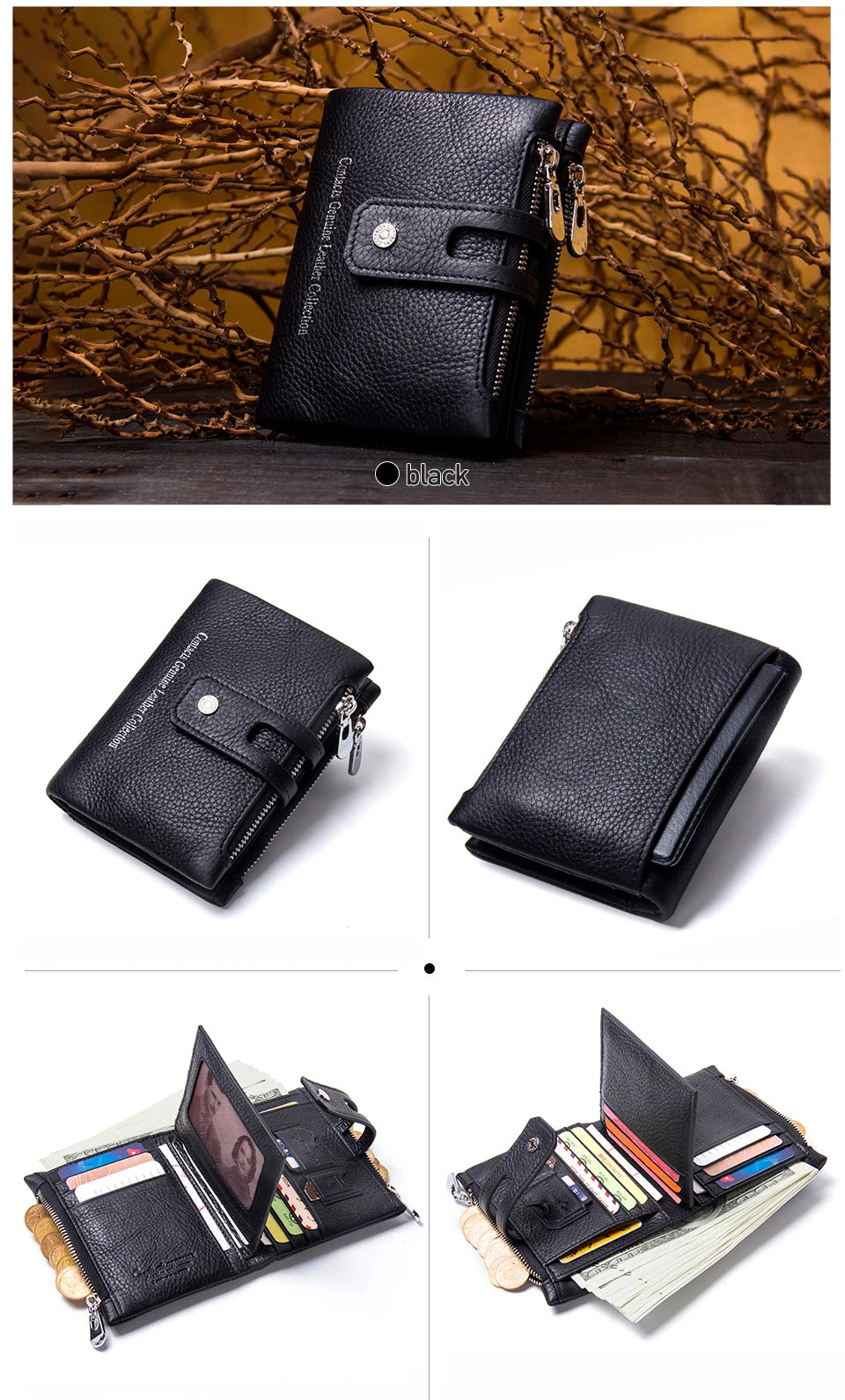 Damen Echtleder Geldbörse Bifold Vintage Kartenhalter Münzfach Geldclip