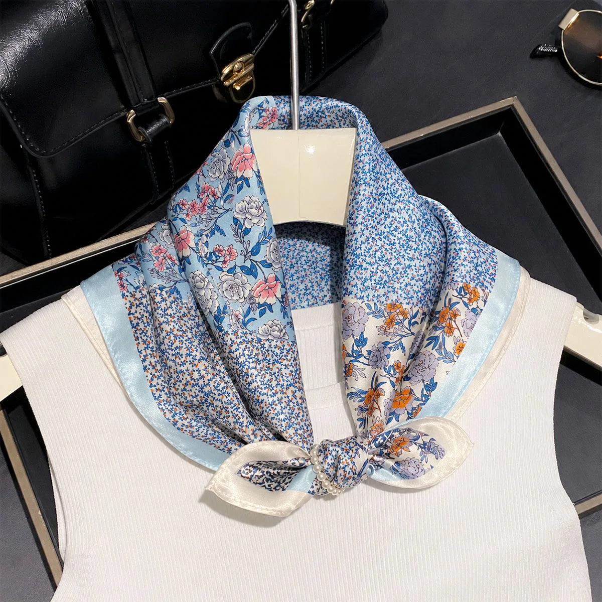 Damen Seidenschal 53cm Pferdprint Haarband Halstuch Büro Hijab Geschenk
