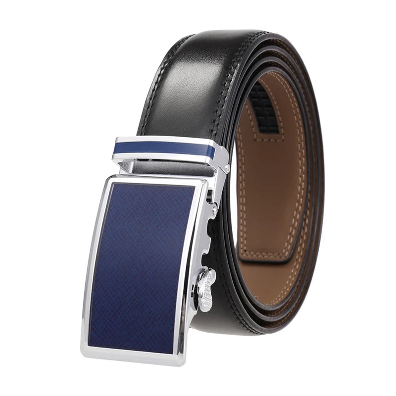 VATLY Fashion Ledergürtel Herren 3,5 cm Automatik-Schnalle Natur-Rindsleder