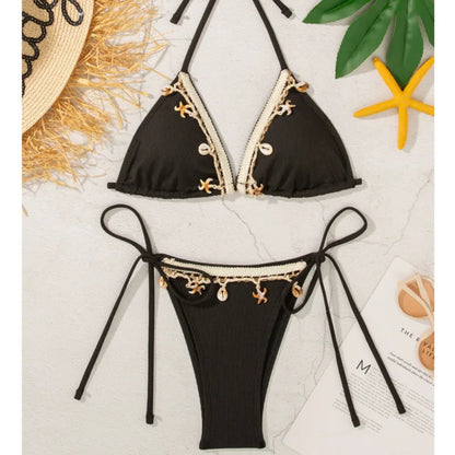 Gestreifter Push-up-Bikini für Damen – Sexy Badeanzug im brasilianischen Stil für Strand und Pool