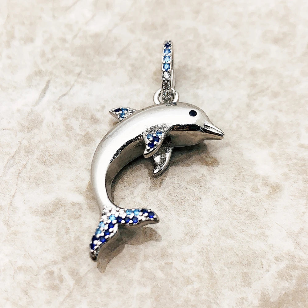 Damen-Charm-Anhaenger Delfin blau aus Sterlingsilber