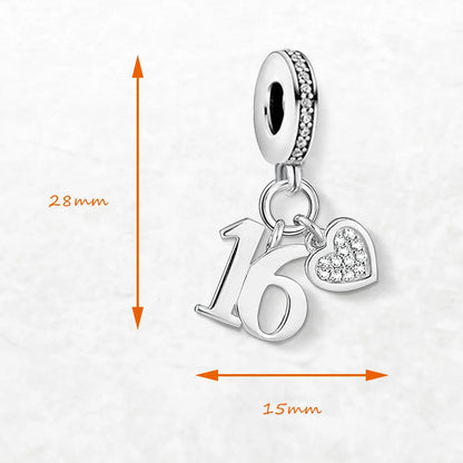Damen-Charm-Anhänger Glückszahl 16 Geburtstagsgeschenk aus Sterlingsilber