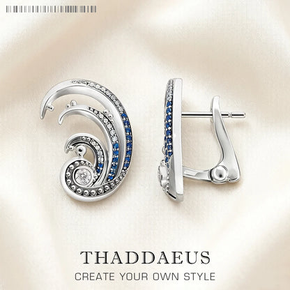 Damen-Ohrclip Welle blaue Steine maritim 925 Sterlingsilber