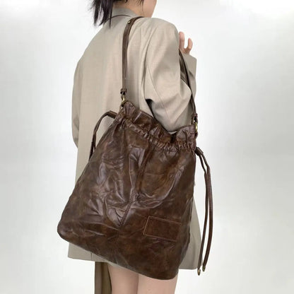 Damen-Top-Handle-Tasche Großes Fassungsvermögen mit Kordelverschluss Innenfächern für Handy Geldbörse