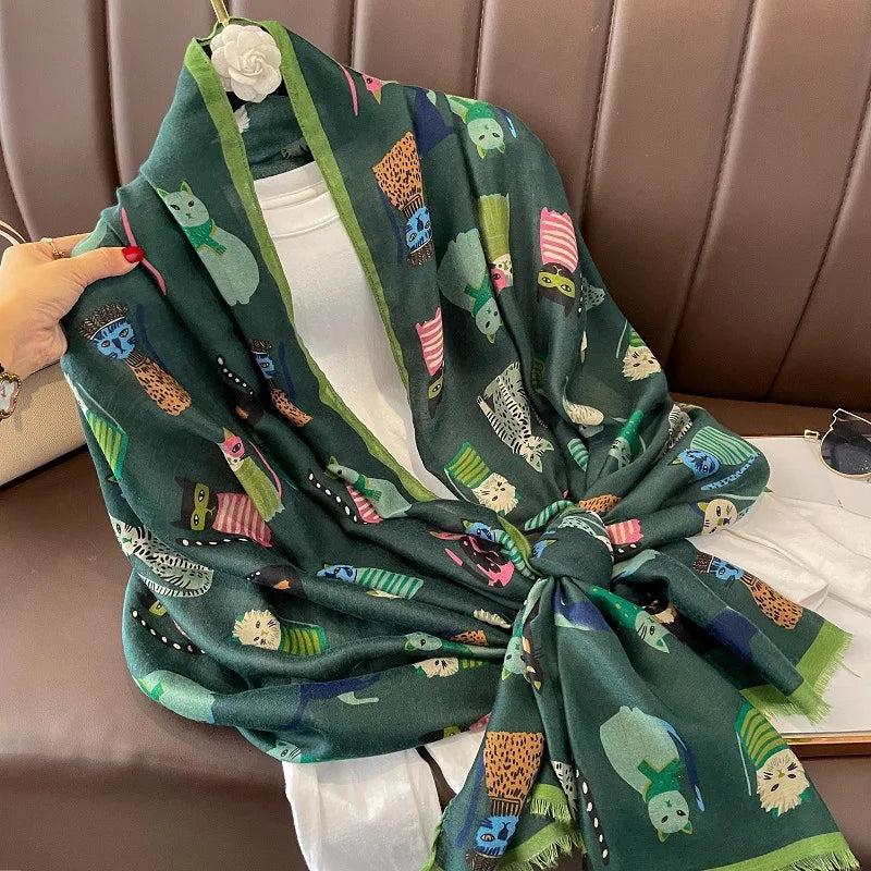 Damen Baumwollschal Tierprint Hijab weich Foulard Pashmina Bandana Kopftuch