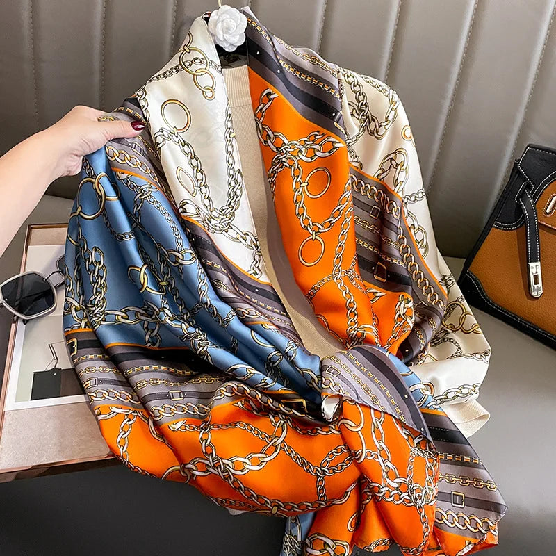 Damen Seidenschal groß 180x90cm Sommer Strand Foulard Bandana weich