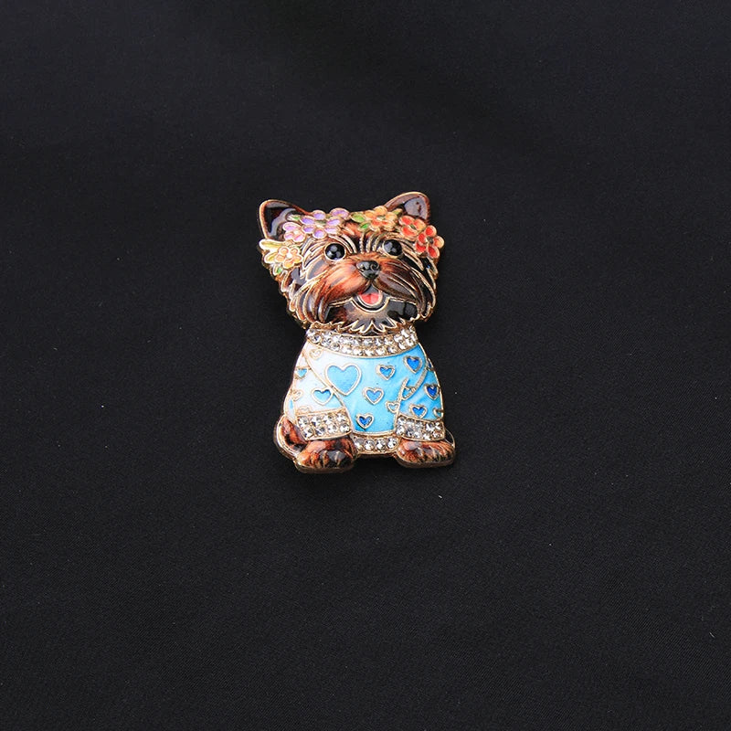 Brosche Tier Emaille Strass vergoldet Einhorn Katze Hund Fuchs gemischt