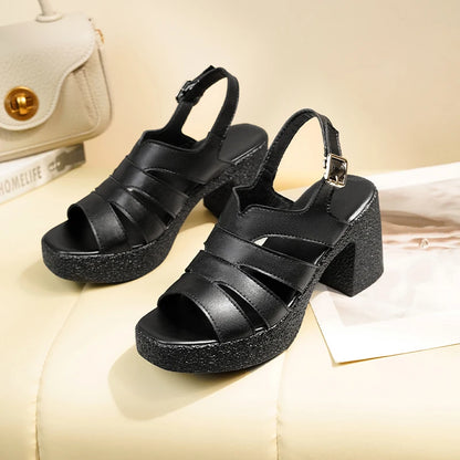 Damen Leder Sandalen Dicke Sohlen High Heels