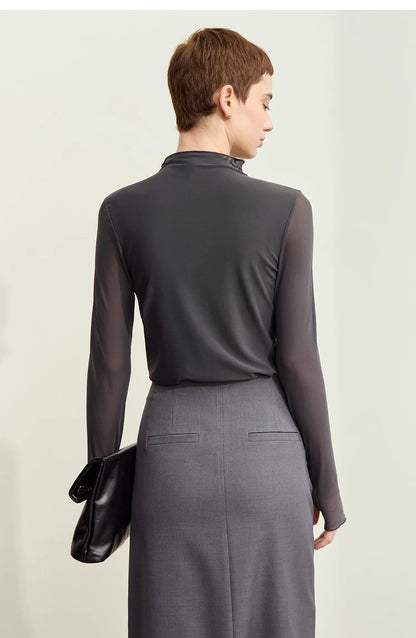 Damen Mesh-T-Shirt im minimalistischen Design mit halbhohem Ausschnitt