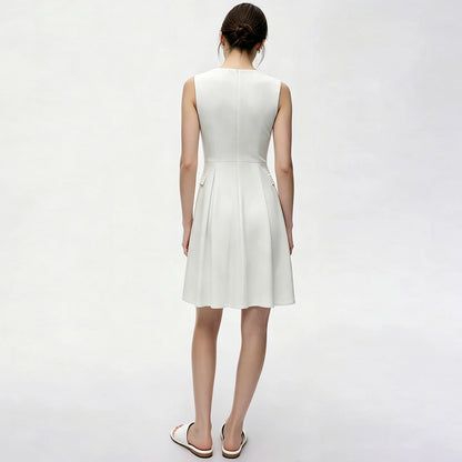Off-White ärmelloses Midi-Kleid, Rückansicht mit Taillennaht