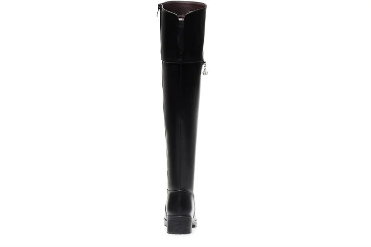AIYUQI Women's Over Knee Boots Winter Fashion Middle Heel Fur Long Boots Women Genuine Leather Rider Boots Ladies