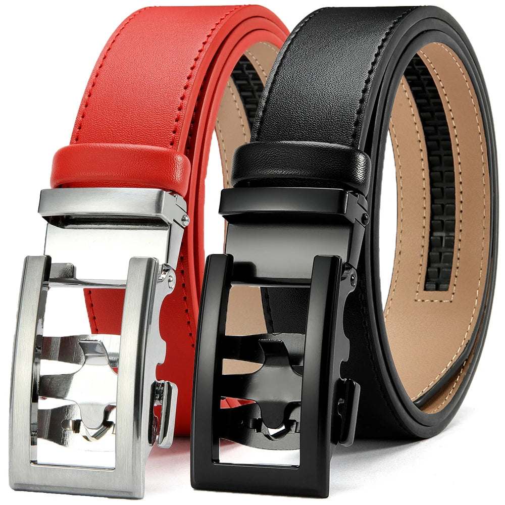 Herren Echtleder-Gürtel Hohles Muster Automatik-Schnalle Unisex 3,5 cm