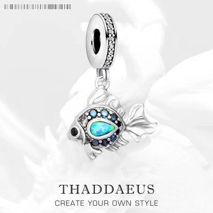 Damen-Charm-Anhänger Fisch blau maritim Glück aus Sterlingsilber