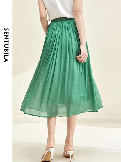 Damen Falten-Detail-Rock mit elastischer Taille im A-Linien Stil