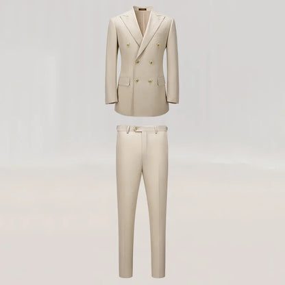 Eleganter Herrenanzug aus 30% Wolle: Zweireihiger Slim Fit in Beige-Khaki für Hochzeiten