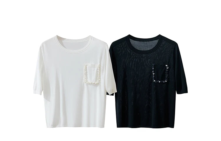 Damen-Rundhalspullover 100 % Lyocell einfarbig locker Kurzarm Sommer