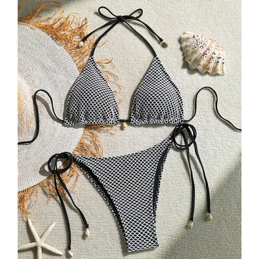 Dreiteiliges Damen-Bikini-Set mit Push-up-Effekt und Print – ideal für Strand und Pool